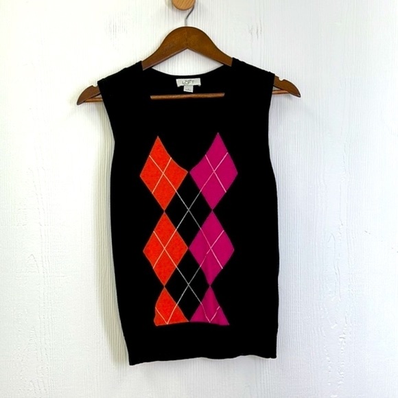 Ann Taylor Loft - Pink & Orange Argyle Sleeveless Sweater Vest Size Small - Picture 7 of 11